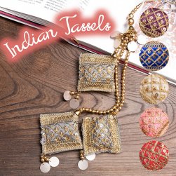 インドのきらめくタッセル 格子模様3連