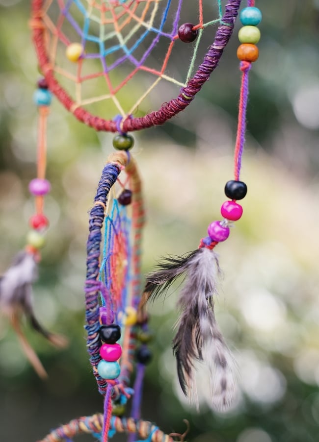 3連ドリームキャッチャー[直径：14cm] 4 - 羽やビーズが素敵です