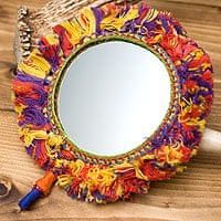 ふわふわカラフル装飾付き壁掛け鏡・ハンドミラー - 黄・オレンジ・紫系の商品写真