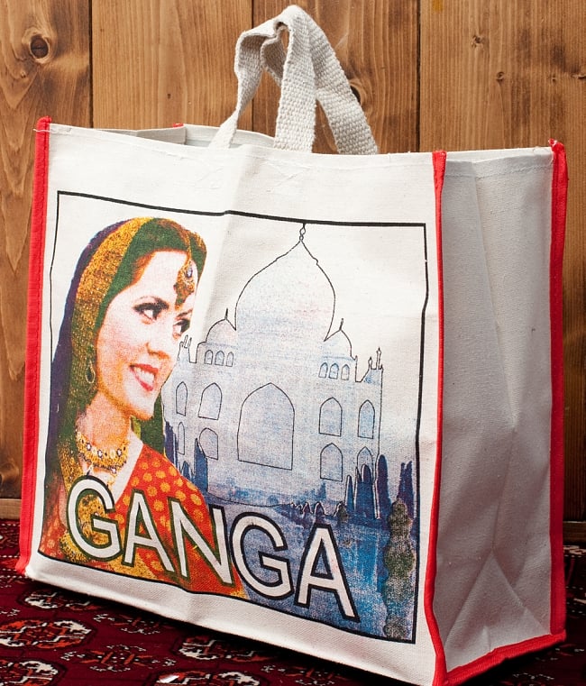 マサラ帆布バッグ[タージマハル]の写真1枚目です。斜めから全体写真を撮影しましたエコバッグ,トートバッグ,ショッピングバッグ,マイバック,レジバッグ,帆布バッグ,インド 日用品,インド バッグ,マチ広,ヒンドゥー教,ブッダ,ガネーシャ,シヴァ