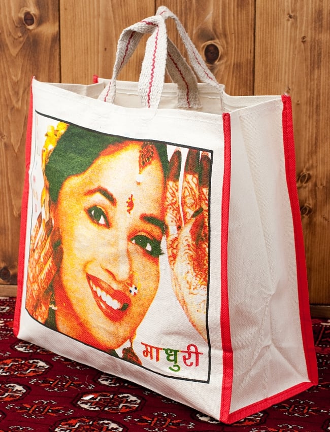マサラ帆布バッグ[マドゥリ・ディークシット]の写真エコバッグ,トートバッグ,ショッピングバッグ,マイバック,レジバッグ,帆布バッグ,インド 日用品,インド バッグ,マチ広,ヒンドゥー教,ブッダ,ガネーシャ,シヴァ