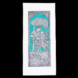 ラダ・クリシュナ - オディシャ州の伝統絵画 パタチトラ インドの神話と自然を描いた細密アート【1点物】 - サブ2