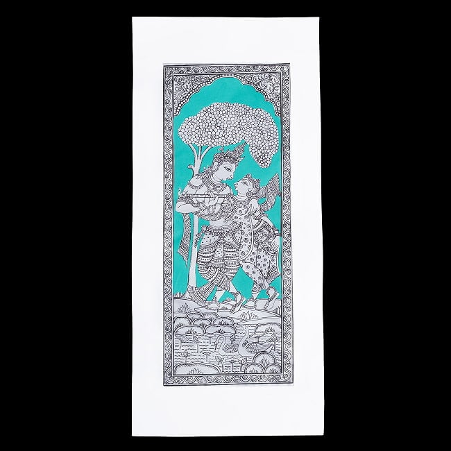 ラダ・クリシュナ - オディシャ州の伝統絵画 パタチトラ インドの神話と自然を描いた細密アート【1点物】 2 - 全体を撮影しました
