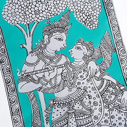ラダ・クリシュナ - オディシャ州の伝統絵画 パタチトラ インドの神話と自然を描いた細密アート【1点物】 - サブ4