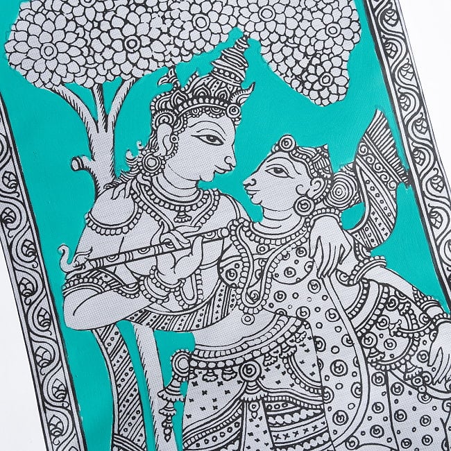 ラダ・クリシュナ - オディシャ州の伝統絵画 パタチトラ インドの神話と自然を描いた細密アート【1点物】 4 - 細部を見てみました。