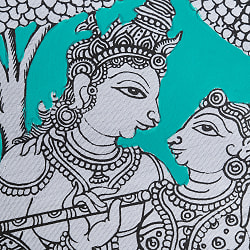 ラダ・クリシュナ - オディシャ州の伝統絵画 パタチトラ　インドの神話と自然を描いた細密アート【1点物】 - サブ5