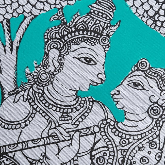 ラダ・クリシュナ - オディシャ州の伝統絵画 パタチトラ インドの神話と自然を描いた細密アート【1点物】 5 - 細部を見てみました。