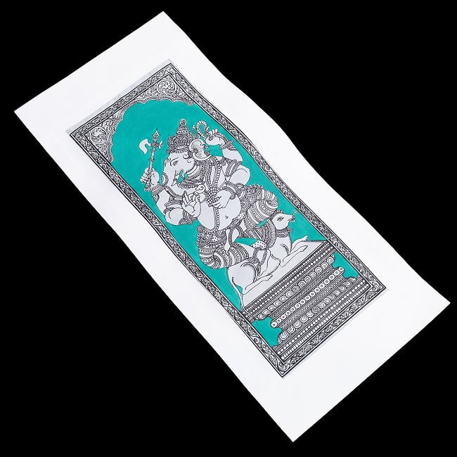 ガネーシャ - オディシャ州の伝統絵画 パタチトラ インドの神話と自然を描いた細密アート【1点物】 3 - 斜めから全体を撮影しました