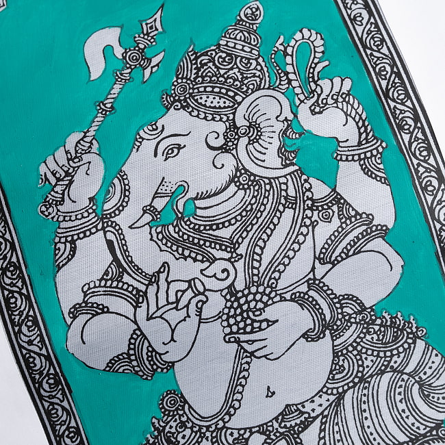 ガネーシャ - オディシャ州の伝統絵画 パタチトラ インドの神話と自然を描いた細密アート【1点物】 4 - 細部を見てみました。
