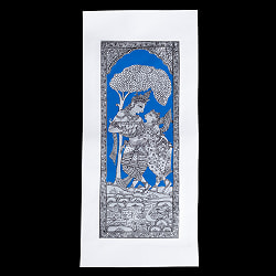 ラダ・クリシュナ - オディシャ州の伝統絵画 パタチトラ インドの神話と自然を描いた細密アート【1点物】 - サブ2