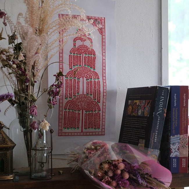 - オディシャ州の伝統絵画 パタチトラ インドの神話と自然を描いた細密アート【1点物】 2 - 全体を撮影しました