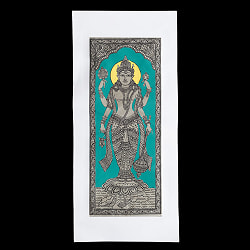 ヴィシュヌ(Vishnu) - オディシャ州の伝統絵画 パタチトラ インドの神話と自然を描いた細密アート【1点物】 - サブ2