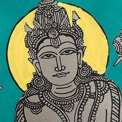 ヴィシュヌ（Vishnu） - オディシャ州の伝統絵画 パタチトラ　インドの神話と自然を描いた細密アート【1点物】 - サブ5