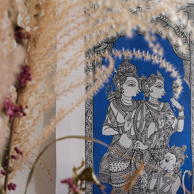 ラーマ・ダルバール（ラーマの宮廷・謁見） - オディシャ州の伝統絵画 パタチトラ　インドの神話と自然を描いた細密アート【1点物】 13 - 