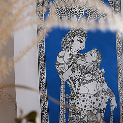 ラダ・クリシュナ - オディシャ州の伝統絵画 パタチトラ インドの神話と自然を描いた細密アート【1点物】 - サブ4