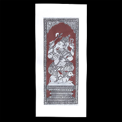 ガネーシャ - オディシャ州の伝統絵画 パタチトラ インドの神話と自然を描いた細密アート【1点物】 - サブ2