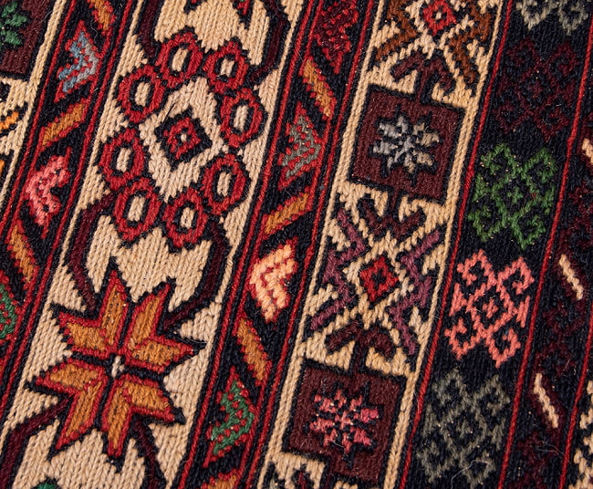 【一点物】バルーチ　カル・ムハマディ族　遊牧民による草木染め手織りトライバルキリム スマック織り - 約196cm x 125cm 10 - 柄をアップにしました