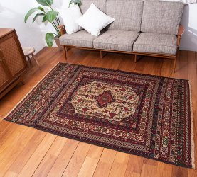 【一点物】バルーチ カル・ムハマディ族 遊牧民による草木染め手織りトライバルキリム スマック織り - 約196cm x 125cm(AFG-JYU-10)