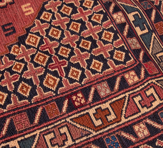【一点物】バルーチ　カル・ムハマディ族　遊牧民による草木染め手織りトライバルキリム スマック織り - 約185cm x 117cm 7 - 柄をアップにしました