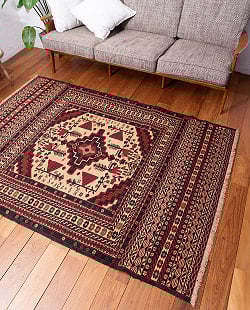 【一点物】バルーチ　カル・ムハマディ族　遊牧民による草木染め手織りトライバルキリム スマック織り - 約197cm x 135cm - サブ2