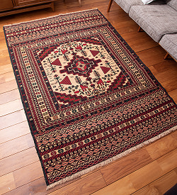 【一点物】バルーチ　カル・ムハマディ族　遊牧民による草木染め手織りトライバルキリム スマック織り - 約197cm x 135cm - サブ3