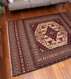 【一点物】バルーチ　カル・ムハマディ族　遊牧民による草木染め手織りトライバルキリム スマック織り - 約197cm x 135cm - サブ4