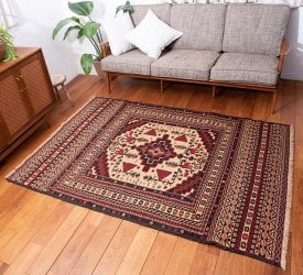 【一点物】バルーチ カル・ムハマディ族 遊牧民による草木染め手織りトライバルキリム スマック織り - 約197cm x 135cm(AFG-JYU-12)