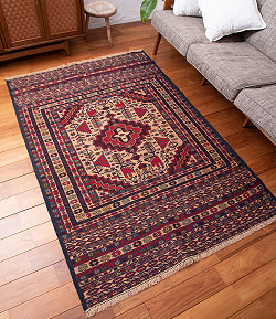 【一点物】バルーチ　カル・ムハマディ族　遊牧民による草木染め手織りトライバルキリム スマック織り - 約190cm x 126cm - サブ3