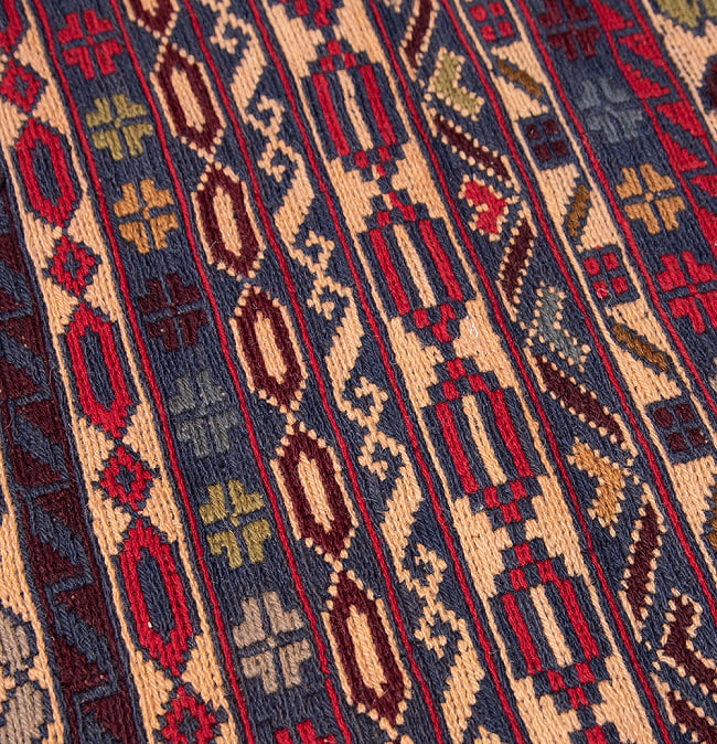 【一点物】バルーチ　カル・ムハマディ族　遊牧民による草木染め手織りトライバルキリム スマック織り - 約190cm x 126cm 9 - 柄をアップにしました