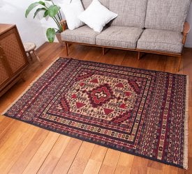 【一点物】バルーチ カル・ムハマディ族 遊牧民による草木染め手織りトライバルキリム スマック織り - 約190cm x 126cm(AFG-JYU-13)