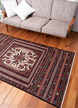 【一点物】バルーチ　カル・ムハマディ族　遊牧民による草木染め手織りトライバルキリム スマック織り - 約210cm x 110cm - サブ2