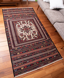 【一点物】バルーチ　カル・ムハマディ族　遊牧民による草木染め手織りトライバルキリム スマック織り - 約210cm x 110cm - サブ3