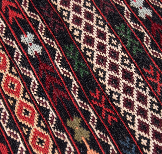 【一点物】バルーチ　カル・ムハマディ族　遊牧民による草木染め手織りトライバルキリム スマック織り - 約210cm x 110cm 9 - 柄をアップにしました