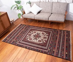 【一点物】バルーチ カル・ムハマディ族 遊牧民による草木染め手織りトライバルキリム スマック織り - 約210cm x 110cm(AFG-JYU-14)