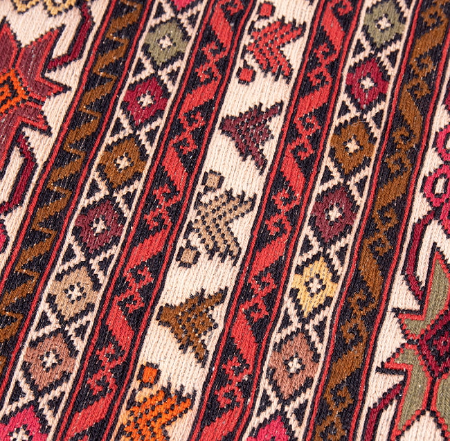 【一点物】バルーチ　カル・ムハマディ族　遊牧民による草木染め手織りトライバルキリム スマック織り - 約200cm x 118cm 10 - 柄をアップにしました