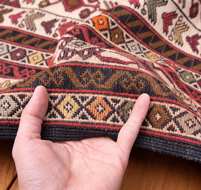 【一点物】バルーチ　カル・ムハマディ族　遊牧民による草木染め手織りトライバルキリム スマック織り - 約200cm x 118cm 7 - 柄をアップにしました