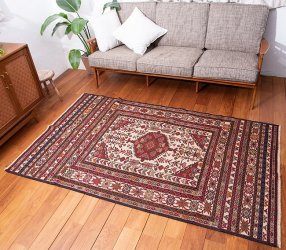 【一点物】バルーチ カル・ムハマディ族 遊牧民による草木染め手織りトライバルキリム スマック織り - 約200cm x 118cm(AFG-JYU-15)