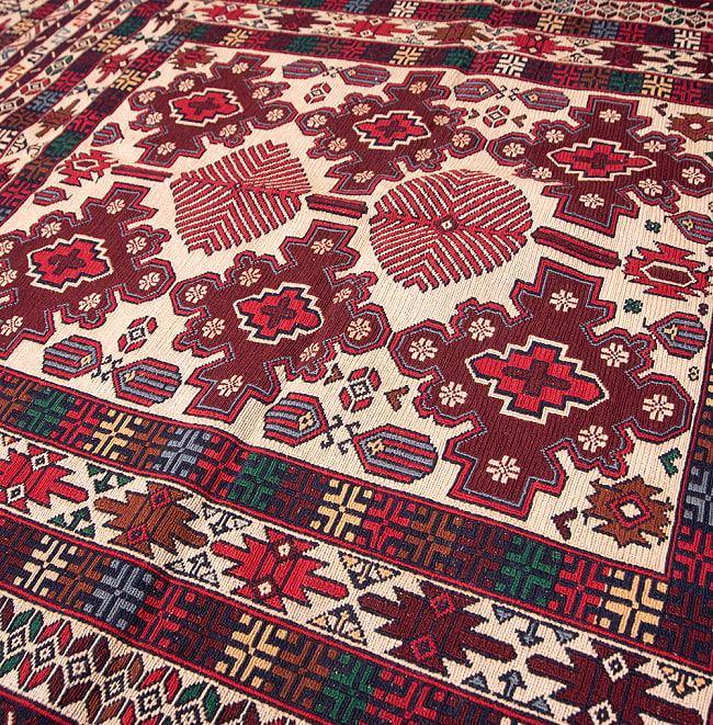 【一点物】バルーチ　カル・ムハマディ族　遊牧民による草木染め手織りトライバルキリム スマック織り - 約200cm x 118cm 10 - 柄をアップにしました