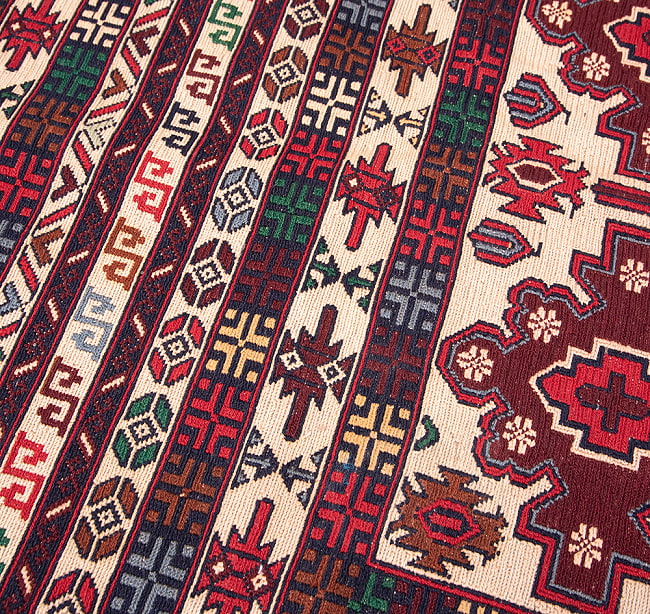 【一点物】バルーチ　カル・ムハマディ族　遊牧民による草木染め手織りトライバルキリム スマック織り - 約200cm x 118cm 11 - 柄をアップにしました