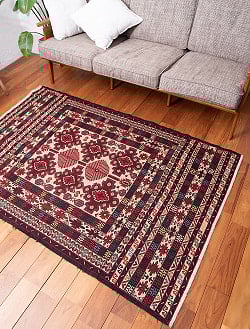 【一点物】バルーチ　カル・ムハマディ族　遊牧民による草木染め手織りトライバルキリム スマック織り - 約200cm x 118cm - サブ2