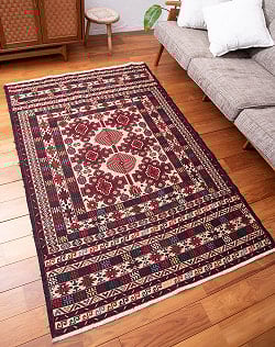 【一点物】バルーチ　カル・ムハマディ族　遊牧民による草木染め手織りトライバルキリム スマック織り - 約200cm x 118cm - サブ3