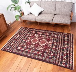 【一点物】バルーチ カル・ムハマディ族 遊牧民による草木染め手織りトライバルキリム スマック織り - 約200cm x 118cm(AFG-JYU-16)