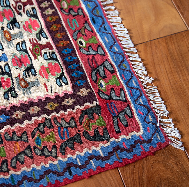 【一点物】バルーチ　カル・ムハマディ族　遊牧民による草木染め手織りトライバルキリム スリット織り - 約147cm x 125cm 6 - 柄をアップにしました