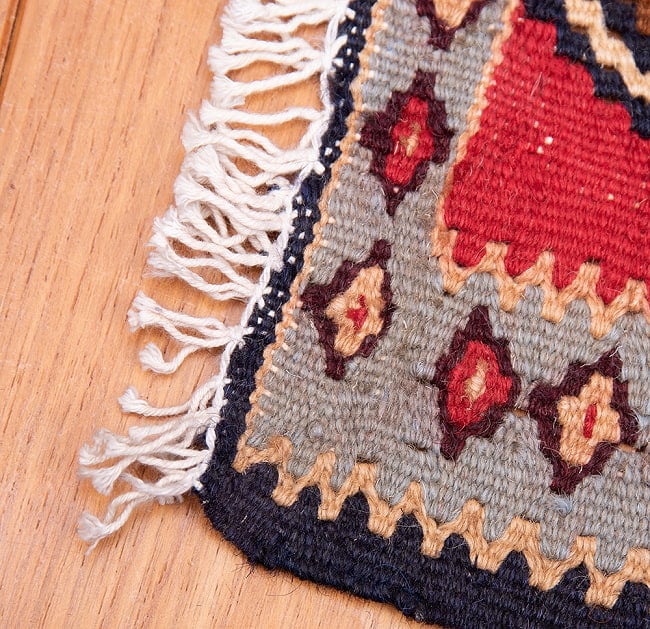 【一点物】バルーチ　カル・ムハマディ族　遊牧民による草木染め手織りトライバルキリム スリット織り - 約158cm x 125cm 12 - フリンジ周辺です