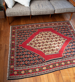 【一点物】遊牧民手作り　バルーチ　カル・ムハマディ族　遊牧民による草木染め手織りトライバルキリム スリット織り - 約158cm x 125cm - サブ5