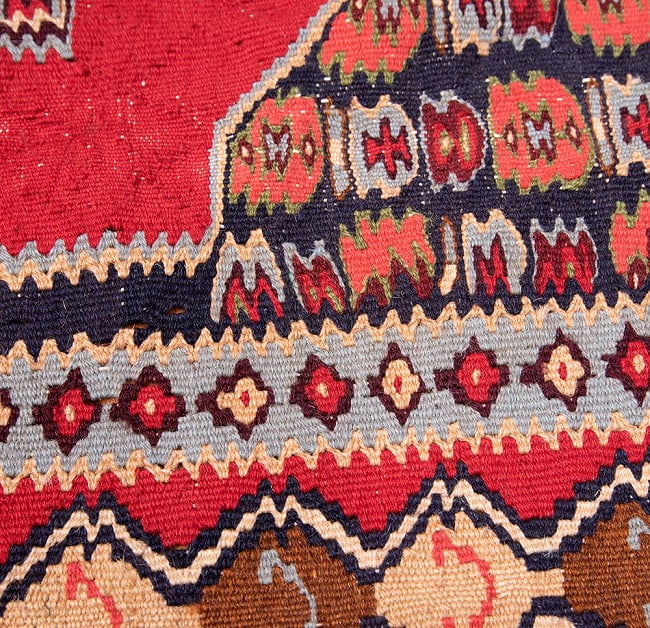 【一点物】バルーチ　カル・ムハマディ族　遊牧民による草木染め手織りトライバルキリム スリット織り - 約158cm x 125cm 9 - 柄をアップにしました