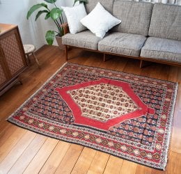 【一点物】バルーチ カル・ムハマディ族 遊牧民による草木染め手織りトライバルキリム スリット織り - 約158cm x 125cm(AFG-JYU-18)