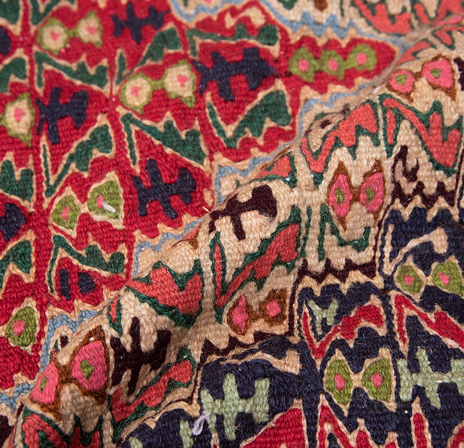 【一点物】バルーチ　カル・ムハマディ族　遊牧民による草木染め手織りトライバルキリム スリット織り - 約104cm x 70cm 7 - 柄をアップにしました