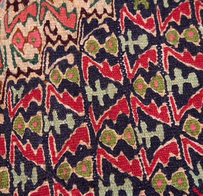 【一点物】バルーチ　カル・ムハマディ族　遊牧民による草木染め手織りトライバルキリム スリット織り - 約104cm x 70cm 8 - 柄をアップにしました