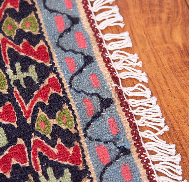 【一点物】バルーチ　カル・ムハマディ族　遊牧民による草木染め手織りトライバルキリム スリット織り - 約104cm x 70cm 9 - フリンジ周辺です